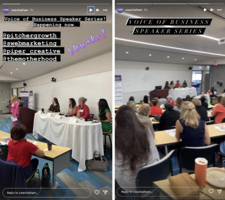 Women entrepreneurs for the Voices of Business Speaker Series - The Power of Branding and Influencer Marketing hosted by Chatham University's Center for Women’s Entrepreneurship.